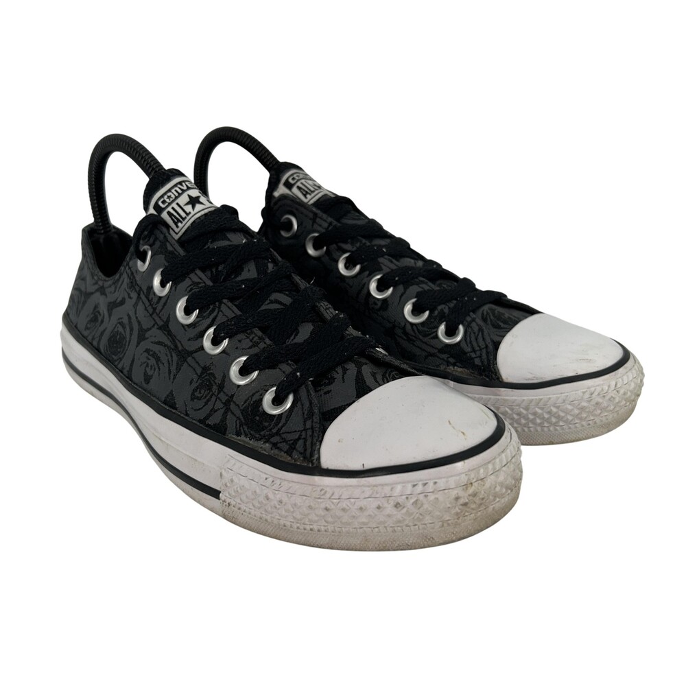 Converse All Star 2 Shoes Womens Size 8 Black Floral Roses Low Top 549676F